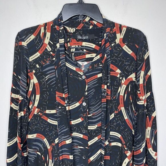 ROKH Shirt Dress Womens 40 US 2-4 Scarf Frill Silk Button Front Long Sleeve Midi - Picture 3 of 14